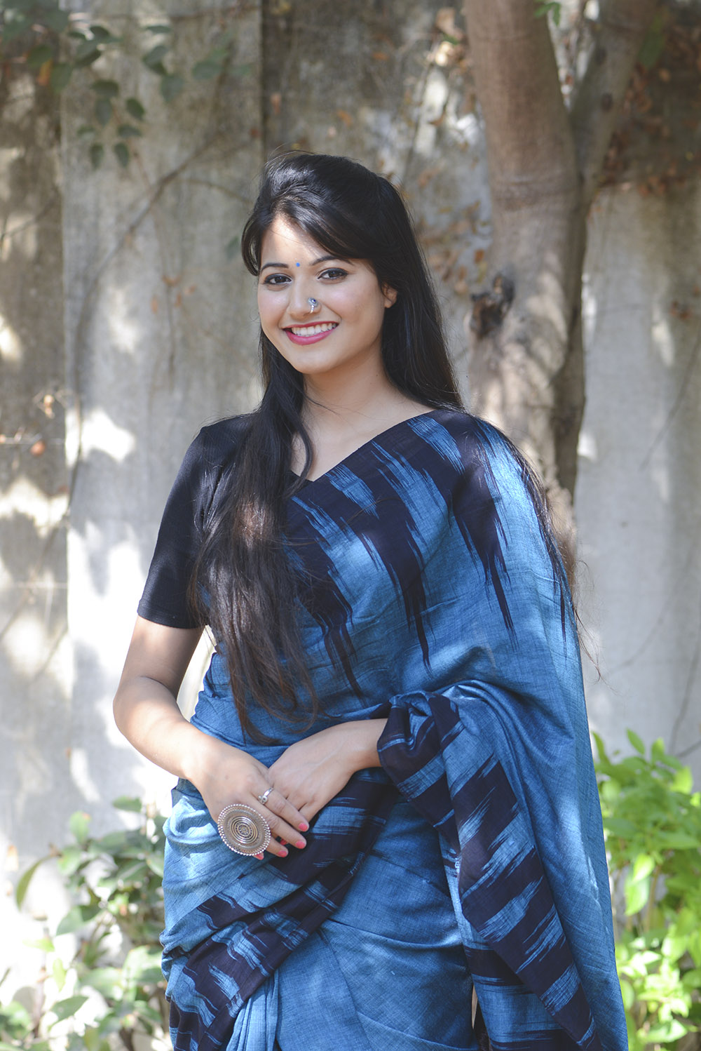 Blue Ikat Cotton Saree - Image 3