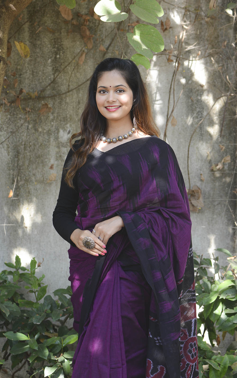 Deep Purple Ikat Cotton Saree - Image 3