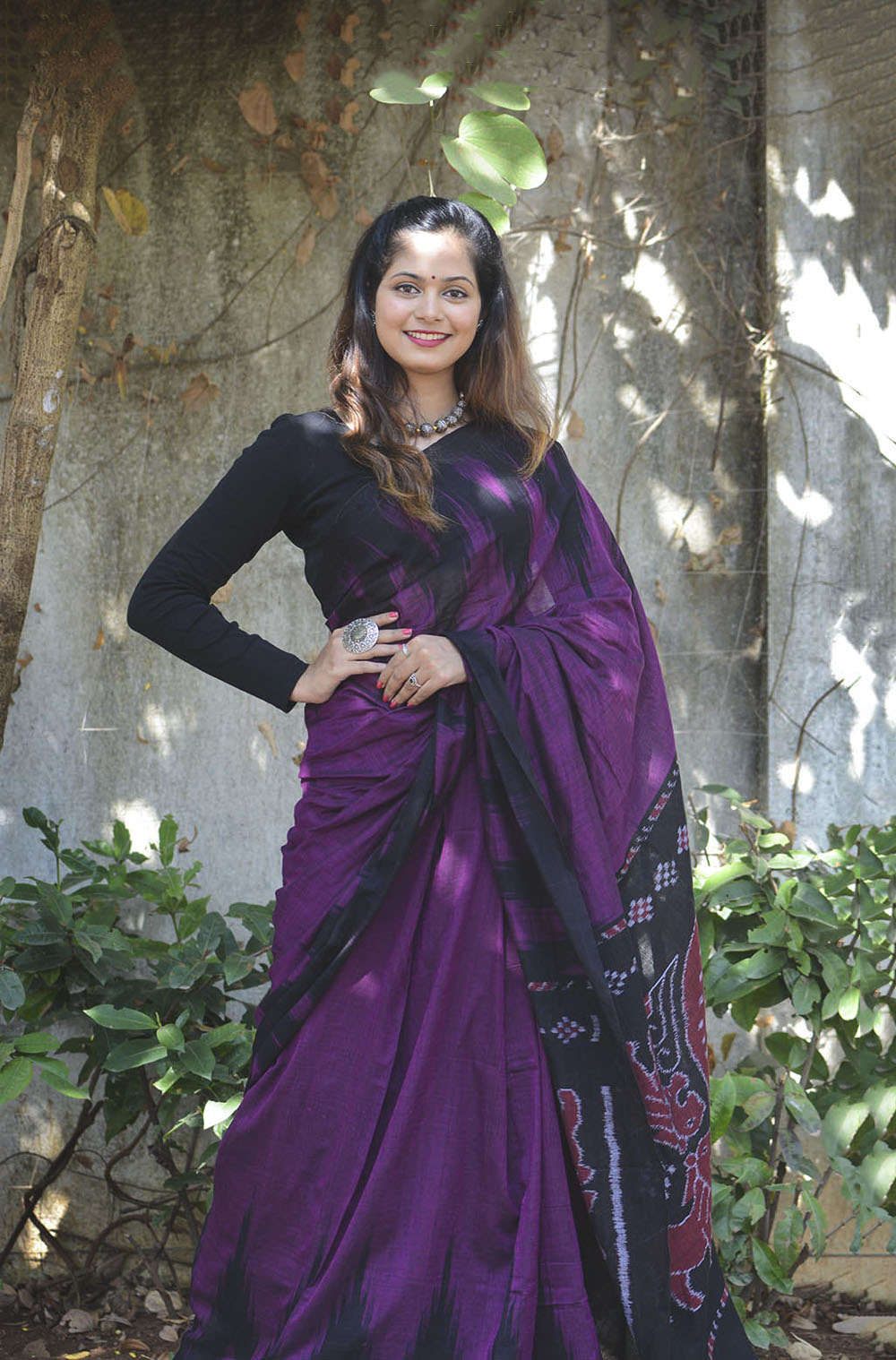 Deep Purple Ikat Cotton Saree