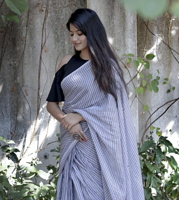 Grey Cotton Line Saree