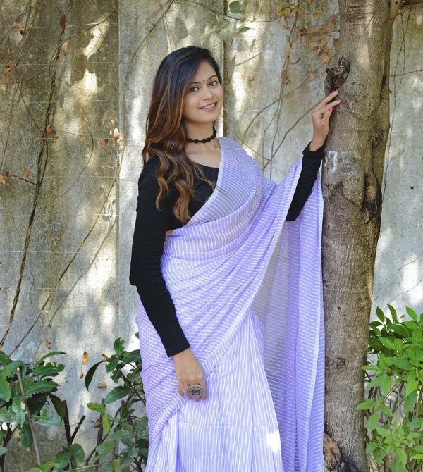 Violet Cotton Lines Saree – India’s Most Comfortable Everyday Wear Saree