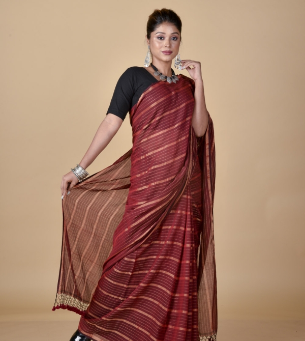 Maroon Gold Zari Stripes – India’s Most Comfortable Everyday Wear Saree