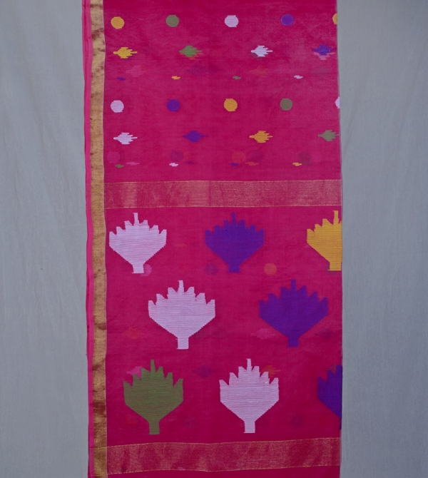 Handwoven Pink Resham Jamdani Saree