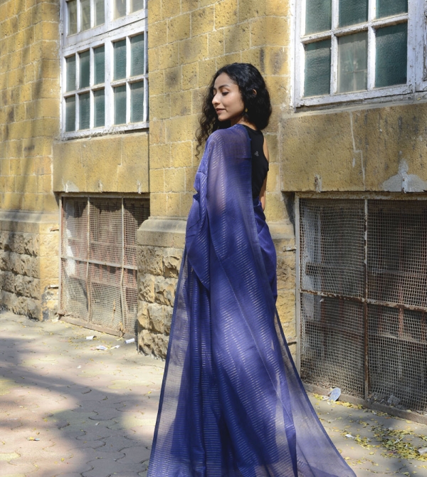 Navy Blue Zari Lines Saree