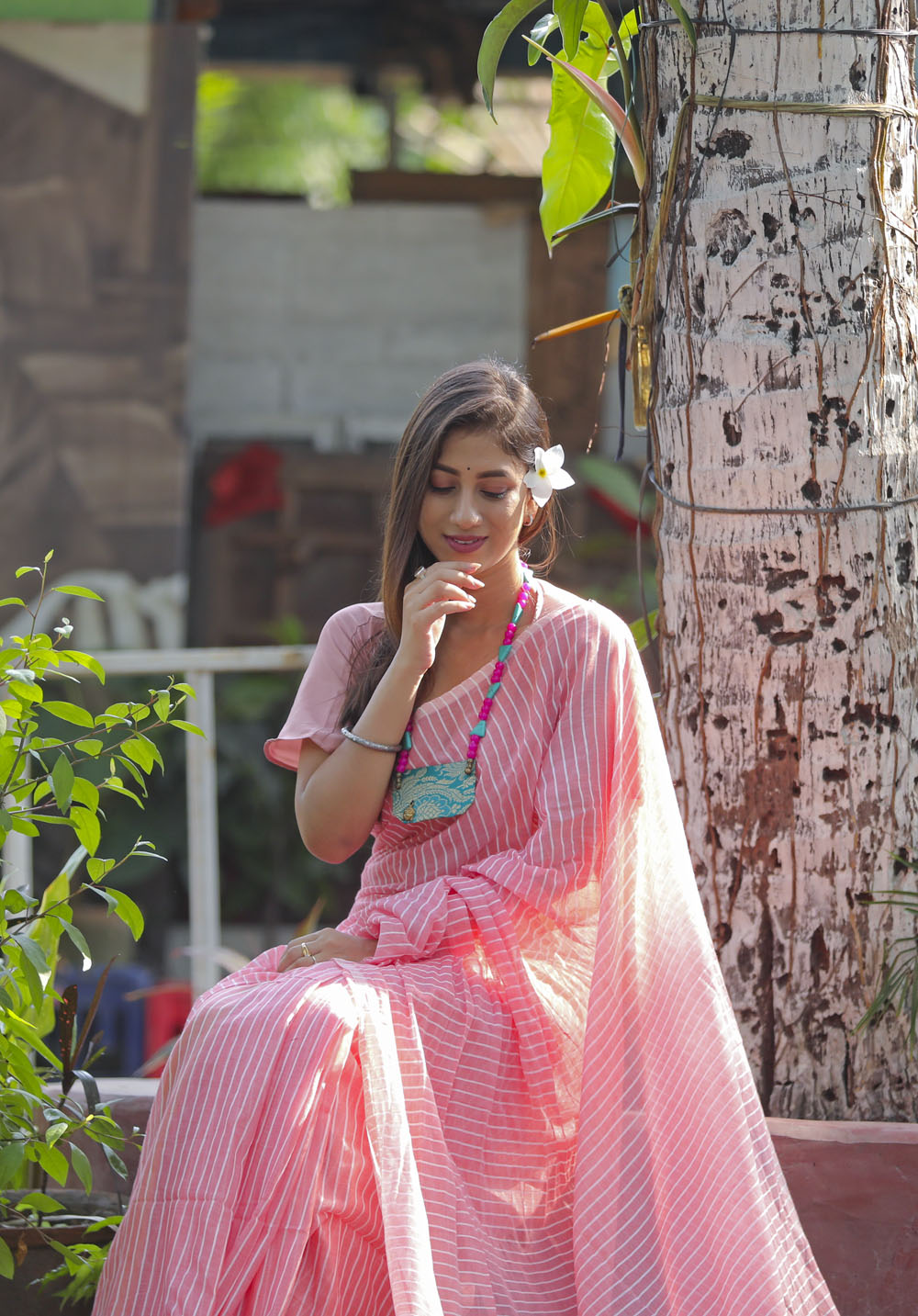 Light Orange Cotton Lines - India’s Most Comfortable Everyday Wear Saree - Image 2